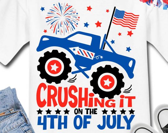 Discover Crushing it on the 4th of July, Patriotic Monster Truck, Independence Day T-shirt