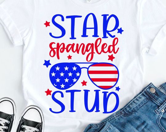 Discover Star Spangled Stud, 4th of July, Baby Boy 4th of July, All American Dude T-shirt