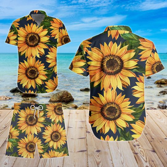 Discover Vintage 90s Generra All Over Sunflower Silky Soft Button Up Hawaiian Shirt