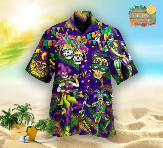 Discover Mardi Gras Clown Skull Hawaiian Shirt