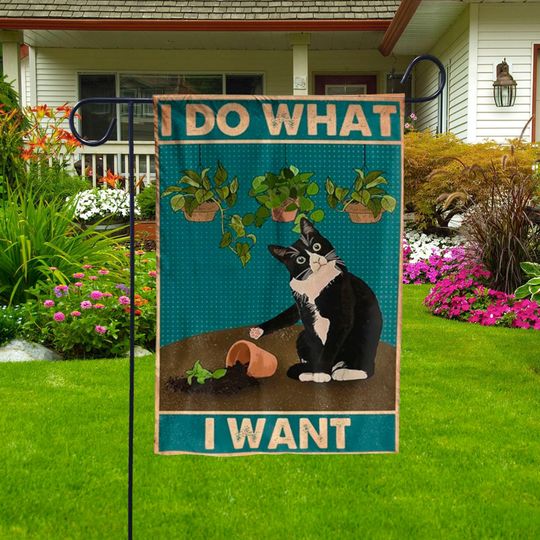 Discover Funny Tuxedo Cat I Do What I Want House Garden Flag, Funny Cat Breaking Flower Plant Pot