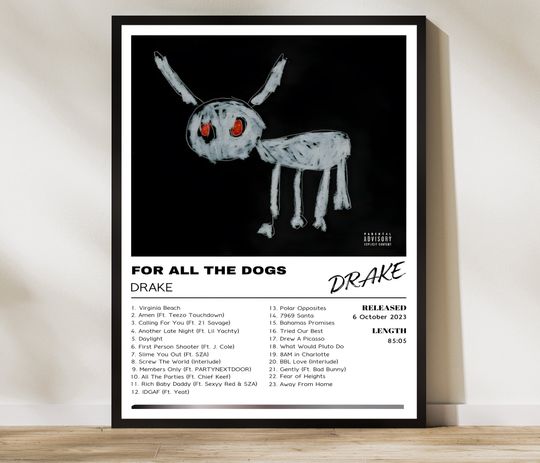 Discover Drake Album Poster Cover, Drake Poster, For All The Dogs Album Poster