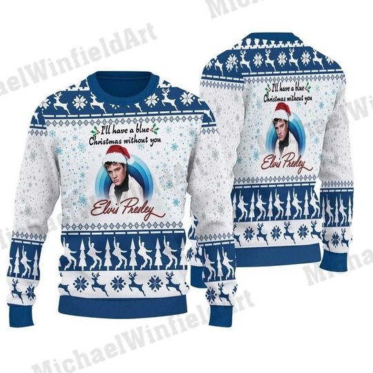 Discover Elvis Presley Christmas Ugly Sweater, I'll Have A Blue Christmas, Elvis Presley Sweater