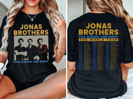 Discover Jonas Brothers Double Sided Five Albums One Night Tour T-Shirt