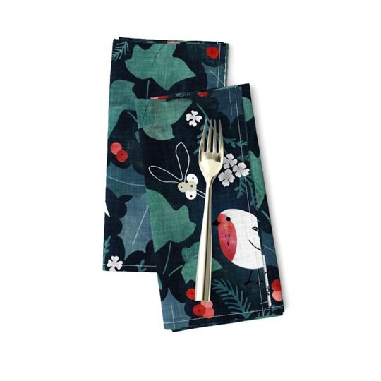 Discover Christmas Floral Botanical Holly Mistletoe Bird Berries Napkins