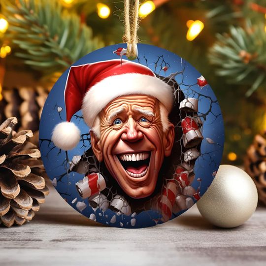 Discover 3D Santa Biden Christmas Ornament Sublimation PNG, Break Through Design Round Ornament