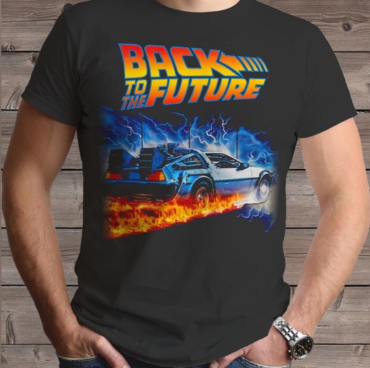 Discover back to the future PNG just DTF halftone black t-shirt