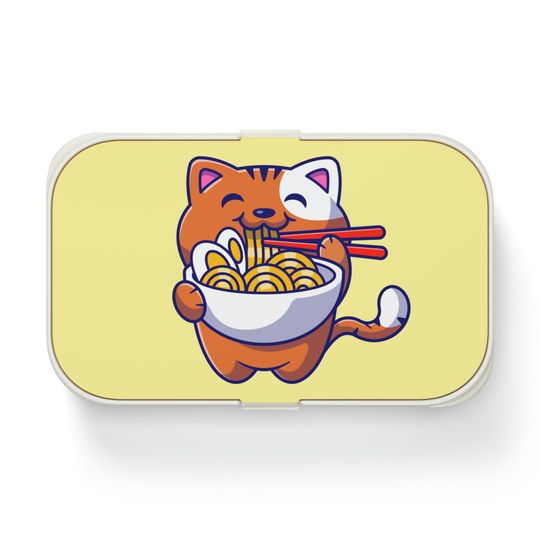 Discover Cat Eating Ramen Bento Lunch Box, Cute Kawaii Food Container