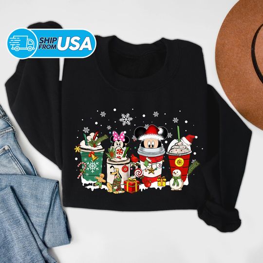 Discover Cute Animated Mouse Christmas Coffee Sweatshirt, Mouse Christmas Shirts