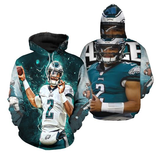 Discover Jalen Hurts Match Hoodie 3D Vintage 90s #1 Quarterback Hoodie