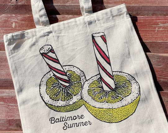 Discover Baltimore Summer Tote, Lemon Peppermint Stick Tote