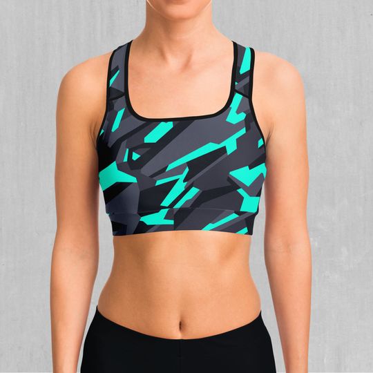 Discover Cyber-Tech Abstract Sports Bra All-Over Print Sports Bra
