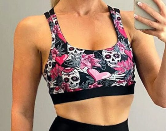Discover heart and skull pattern All-Over Print Sports Bra