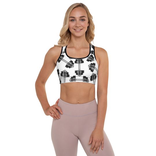 Discover Womens Dumbbell Print Workout Sports Bra All-Over Print Sports Bra