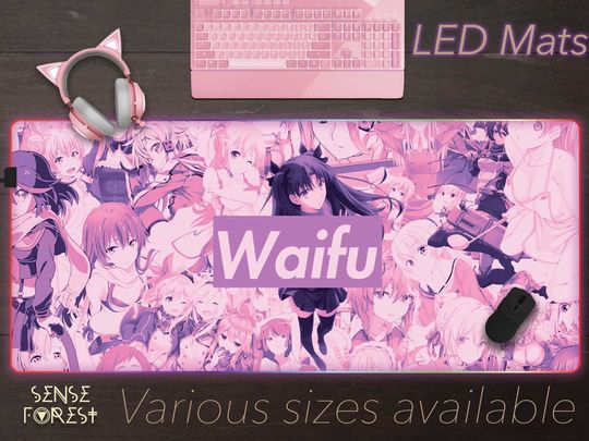 Discover Sewn Edges Pink Kawaii Anime girlfriends Waifu LED desk mat, Cute Japanese Manga Gaming Mouse Pad