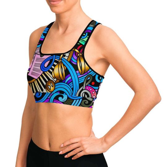 Discover Music Is Life Sports Bra All-Over Print Sports Bra