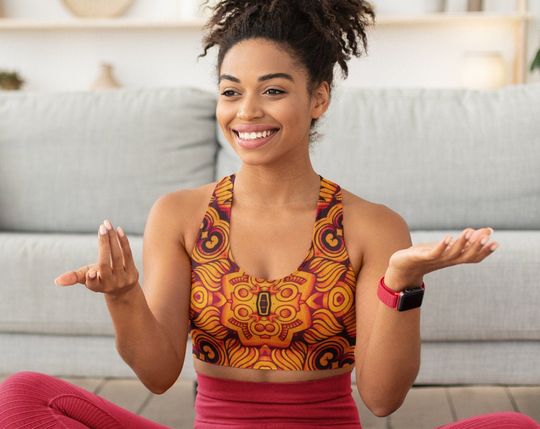 Discover Lotus Motif Tribal Boho Temple Festival Carnival Zentangle Wild Yoga Wear Longline Sports Bra