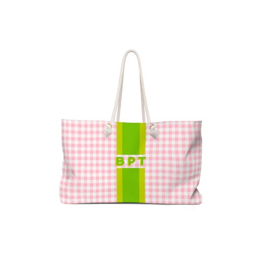 Discover Pink Gingham Monogram Shadow Monogram Beach Bag Weekender Bag