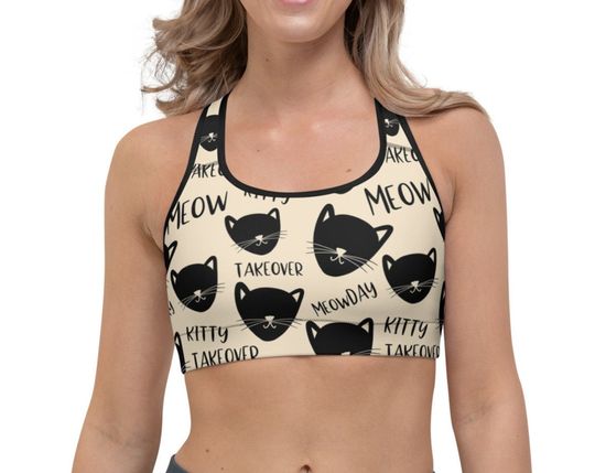 Discover Cat print Sports bra  All-Over Print Sports Bra