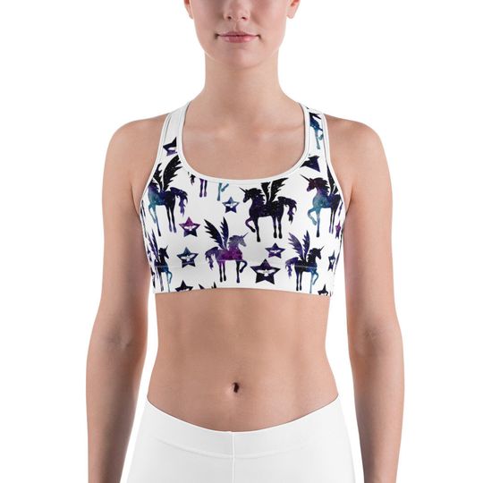 Discover DIS Doing It Sober Star Sports bra Unicorn Pegasus  All-Over Print Sports Bra