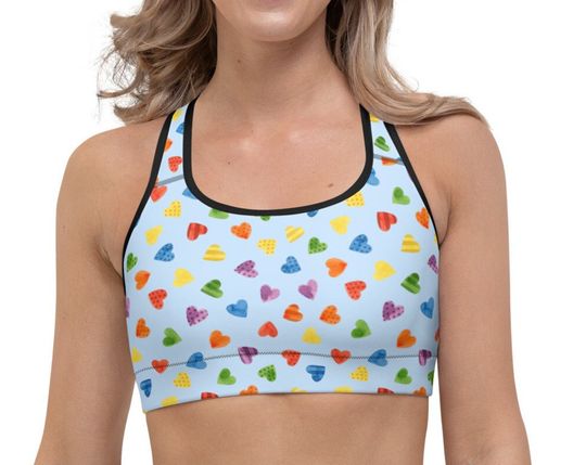 Discover Heart Pattern Sports Bra  All-Over Print Sports Bra