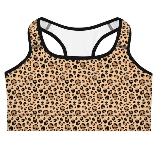 Discover Skull Leopard Print Sports Bra  All-Over Print Sports Bra