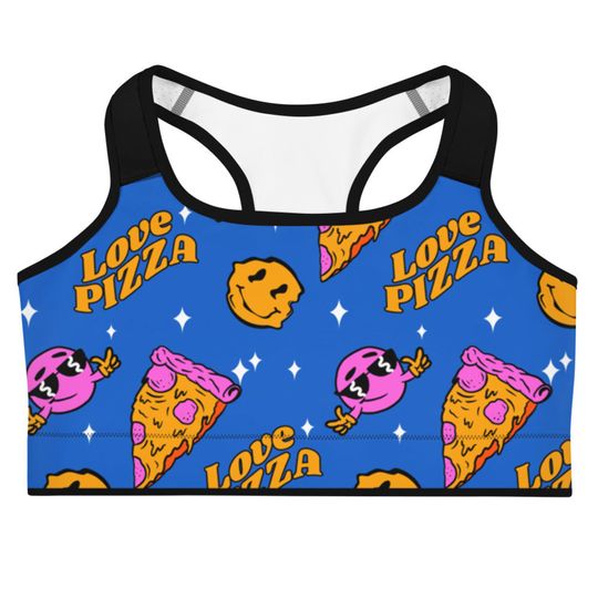 Discover Love Pizza, Smiley Face  All-Over Print Sports Bra