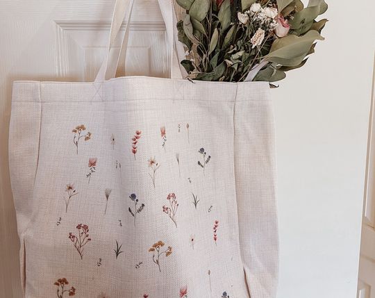 Discover Pressed Flowers Linen Tote Bag