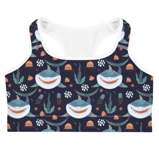 Discover Ocean Shark Sports Bra All-Over Print Sports Bra