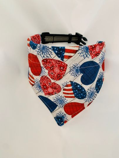 Discover Patriotic Hearts Dog Collar Bandana