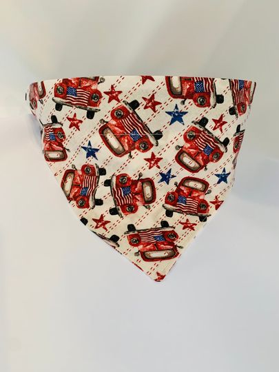 Discover Patriotic Trucks Dog Collar Bandana