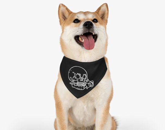 Discover Pet Bandana Collar Gothic Punk Skull Rose Design