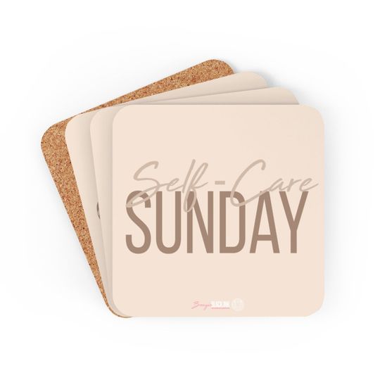 Discover Self-Care Sunday Corkwood Coaster