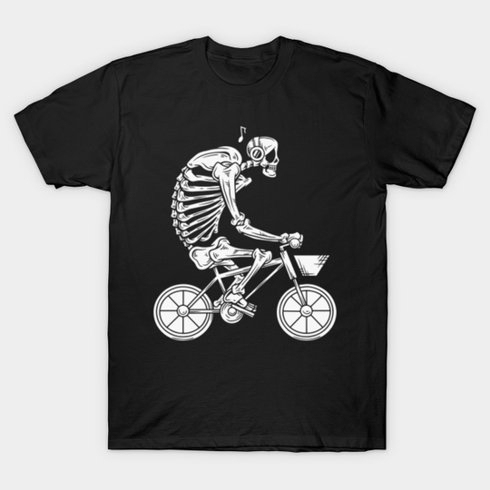 Discover Funny Skeleton Bikers White, Riding a Bike with Headphones - Funny Skeleton Bikers - T-Shirt