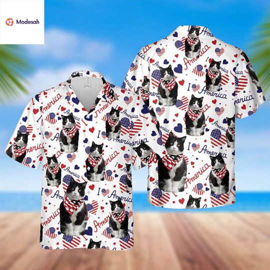 Discover Tuxedo Cat Hawaiian Shirt, Cat Beach Summer Shirt