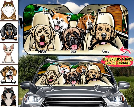 Discover Custom Dog and Cat Family Car Sunshade