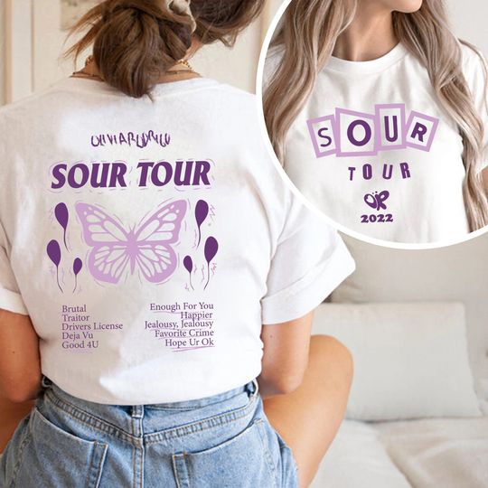 Discover Olivia Rodrigo Shirt, Sour Tour 2022 Double Side T-shirt