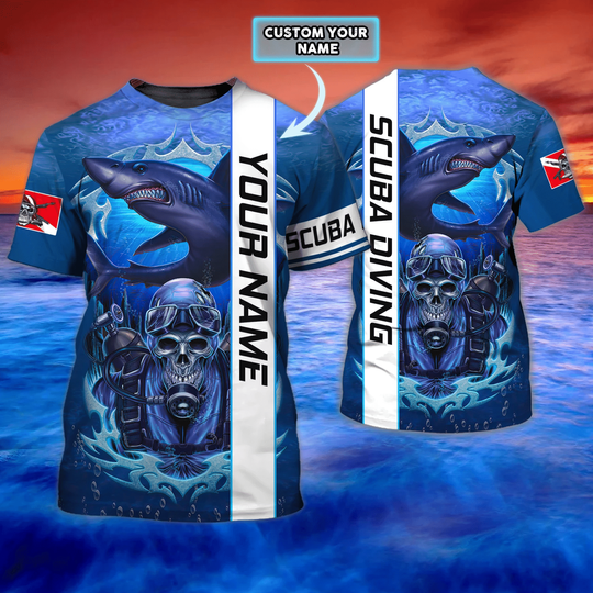 Discover Diving Shark- Personalized Name D Tshirt For Scuba Diver