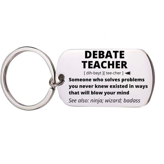 Discover Debate Teacher Gift, Stainless Steel Engraved Keychain, Thank You, Birthday, Retirement Gift