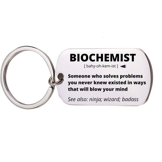 Discover Biochemist Gift, Stainless Steel Engraved Keychain, Thank You, Birthday, Retirement Gift