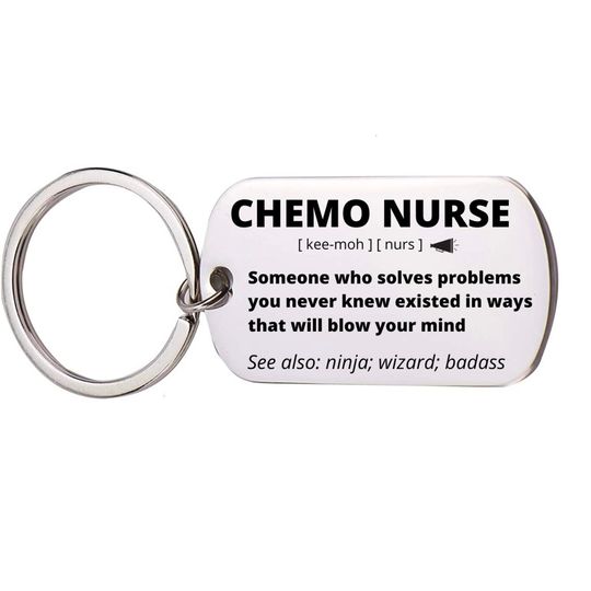 Discover Chemo Nurse Gift, Stainless Steel Engraved Keychain, Thank You, Birthday, Retirement Gift