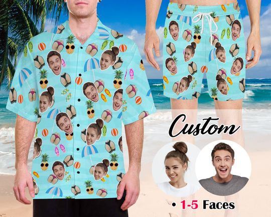 Discover Custom Hawaiian Shirt/Swim trunks, Personalize Face Shirt