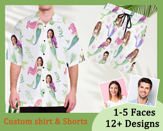 Discover Custom Couple Face Mermaid Hawaiian Shirt