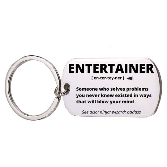 Discover Entertainer Gift, Stainless Steel Engraved Keychain