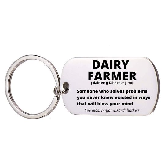 Discover Dairy Farmer Gift, Stainless Steel Engraved Keychain