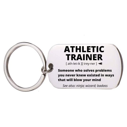 Discover Athletic Trainer Gift, Stainless Steel Engraved Keychain