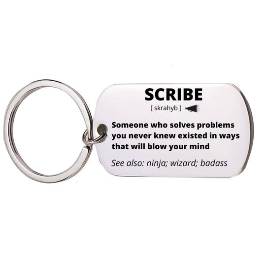 Discover Scribe Gift, Stainless Steel Engraved Keychain