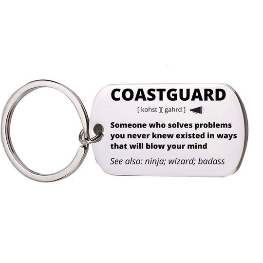 Discover Coastguard Gift, Stainless Steel Engraved Keychain