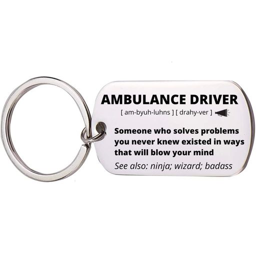 Discover Ambulance Driver Gift, Stainless Steel Engraved Keychain