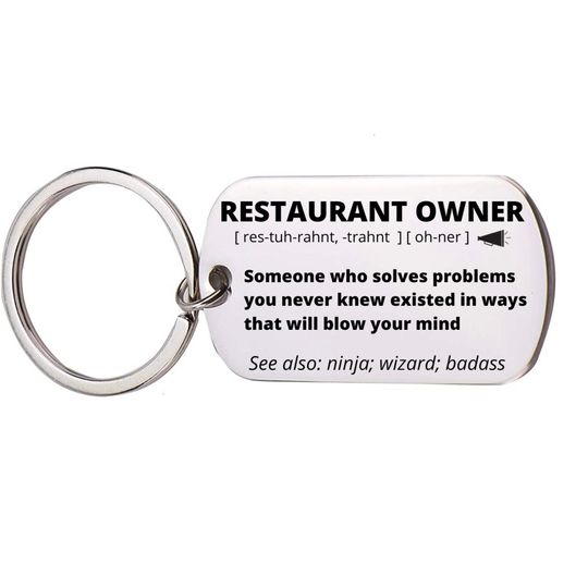 Discover Restaurant Owner Gift, Stainless Steel Engraved Keychain